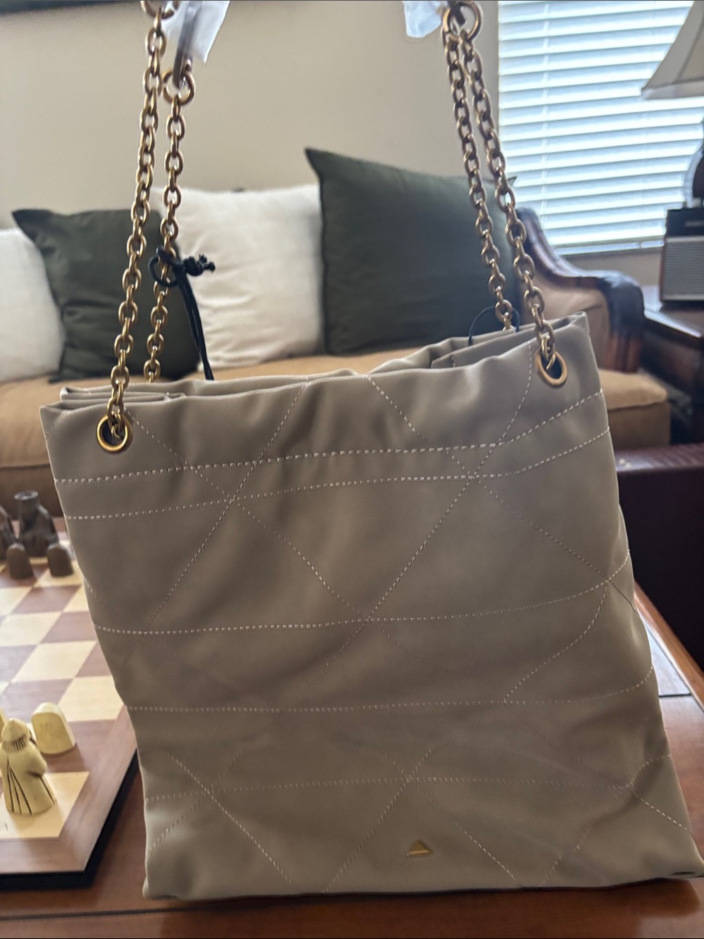 Aldo Women's Quilted Tote Bag in Taupe with Chain Straps